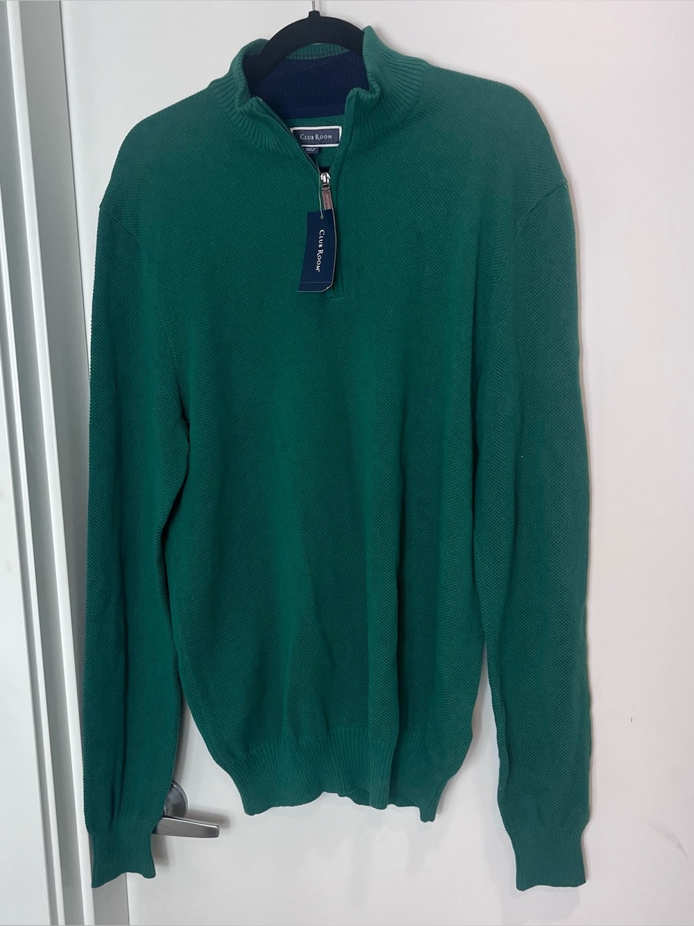 Club Room Men Cotton 1/4 Zip Pullover Sweater Spruce Up Green Size Large NWT